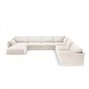 Micadoni Coltar panoramic dreapta 8 locuri, Kaelle, BL, 384x284x85 cm, catifea, bej deschis
