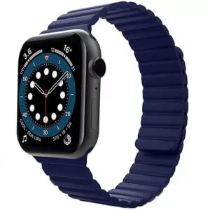 Iuni Curea compatibila cu Apple Watch 1/2/3/4/5/6/7, 44mm, Silicon Magnetic, Midnight Blue 516115_44