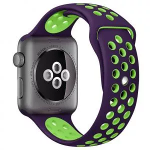 Iuni Curea compatibila cu Apple Watch 1/2/3/4/5/6/7, 44mm, Silicon Sport, Purple/Green 503948_44