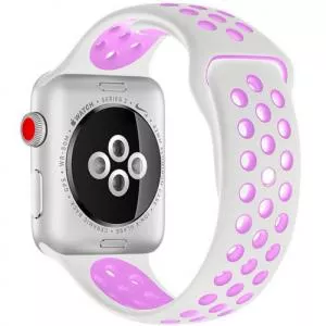 Iuni Curea compatibila cu Apple Watch 1/2/3/4/5/6/7, 44mm, Silicon Sport, Alb/Mov 507502_44