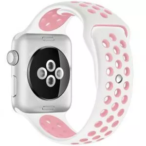 Iuni Curea compatibila cu Apple Watch 1/2/3/4/5/6/7, 44mm, Silicon Sport, Alb/Roz Pal 507489_44