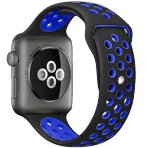 Iuni Curea compatibila cu Apple Watch 1/2/3/4/5/6/7, 44mm, Silicon Sport, Negru/Albastru 507403_44