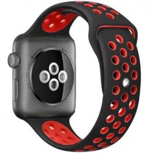 Iuni Curea compatibila cu Apple Watch 1/2/3/4/5/6/7, 44mm, Silicon Sport, Negru/Rosu 507380_44