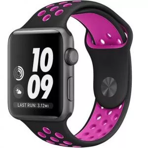 Iuni Curea compatibila cu Apple Watch 1/2/3/4/5/6/7, 44mm, Silicon Sport, Negru/Roz 507540_44