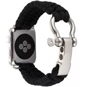 Iuni Curea compatibila cu Apple Watch 44mm, Elastic Paracord, Rugged Nylon Rope, Black 507243_44