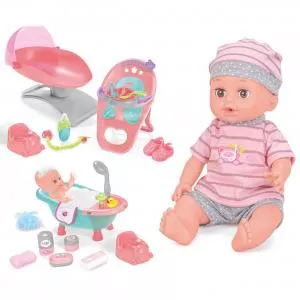 Procart Papusa interactiva 35 cm, 12 sunete, 14 accesorii