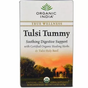 Organic India Ceai Digestiv Tulsi (Busuioc Sfant) Tummy cu Ghimbir, Plante Savuroase si Condimente, plicuri