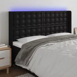 vidaXL Tăblie de pat cu LED, negru, 163x16x118/128 cm, piele ecologică 3124144