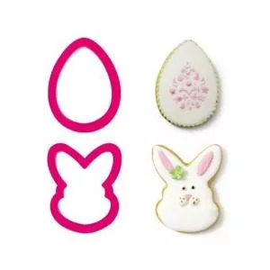 Decora Biscuiti sau Decoruri Paste - Decupatoare Plastic Ou 8 x 5 x H 2 cm, Cap de Iepuras 8.5 x 6 x H 2 cm, set 2 Buc 255074