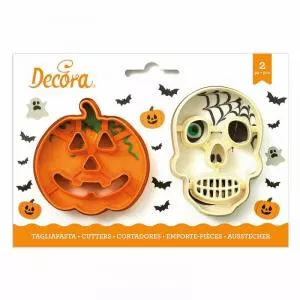 Decora Decupatoare Plastic Halloween - Dovleac si Craniu O 8 si 9 x H 2.2 cm, 2 Buc 255067