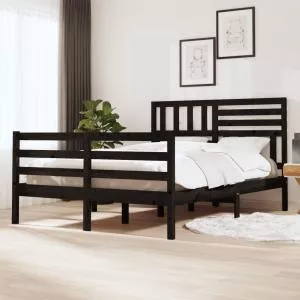 vidaXL Cadru de pat Small Double 4FT, negru, 120x190 cm, lemn masiv 3101062