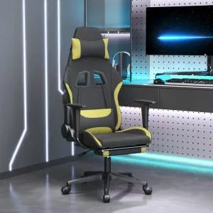 vidaXL Scaun de gaming pivotant cu taburet, negru verde deschis textil 345506
