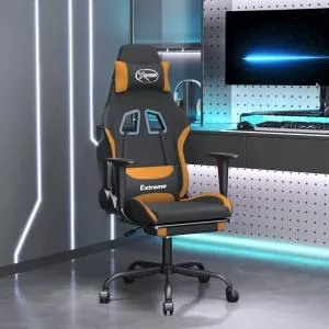 vidaXL Scaun de gaming pivotant cu taburet, negru galben inchis textil 345485
