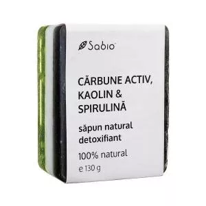 Sabio Sapun natural detoxifiant cu Carbune Activ, Kaolin și Spirulina, 130 g