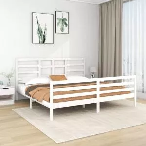 vidaXL Cadru de pat, alb, 200x200 cm, lemn masiv 3105881