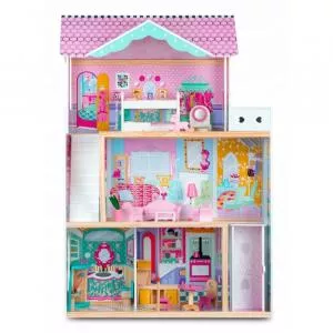 Ricokids Casuta de papusi din lemn cu 3 etaje, lift si lampa led rc-829