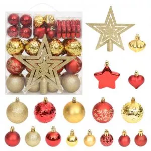 vidaXL Set globuri de Crăciun, 70 piese, auriu și roșu 330088