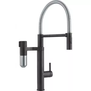 Franke Baterie pentru chiuvetă Vital Tap cu dispozitiv de filtrare, braț flexibil și duș, negru mat/inox 120.0621.313