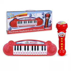 Bontempi Orga Mini Electronica Cu microfon Karaoke, Cu 24 de clape, Rosu