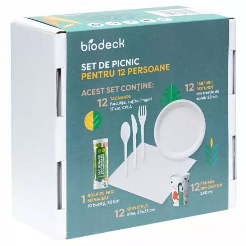 Biodeck Set Picnic, Biodegradabil, Compostabil, 12 Persoane SET-PIC-12P