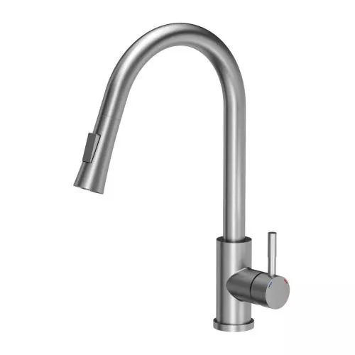 Quadron Baterie bucatarie cu dus extractibil Pop Julia inox mat