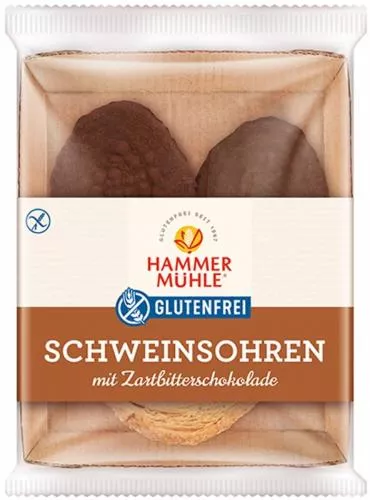 Hammer Muhle Biscuiti striati tip potcoava, fara gluten, cu glazura de ciocolata neagra, 120 g