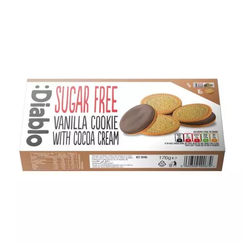 Diablo Biscuiti cu vanilie fara zahar cu umplutura de ciocolata, 176g