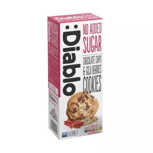 Diablo Biscuiti fara zahar cu bucatele de ciocolata si goji, 135g