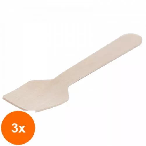 Biodeck Set 3 x Lingurite Inghetata, Biodegradabile, Compostabile, Lemn, Ambalaj Individual, 96 mm, 50 buc