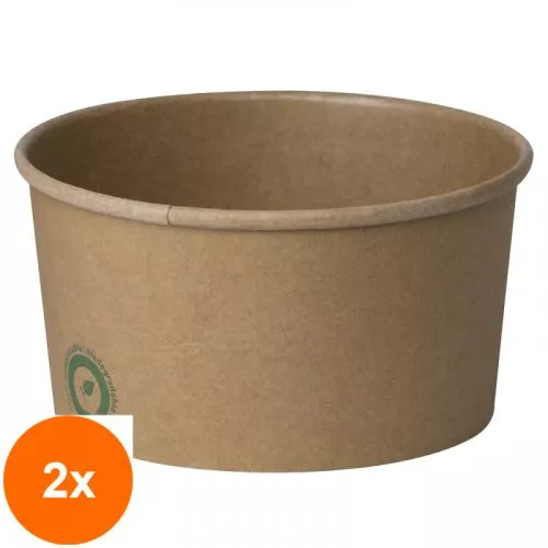 Biodeck Set 2 x 60 Boluri Biodegradabile, Compostabile PLA Kraft, Diametru 150 mm, 1000 ml