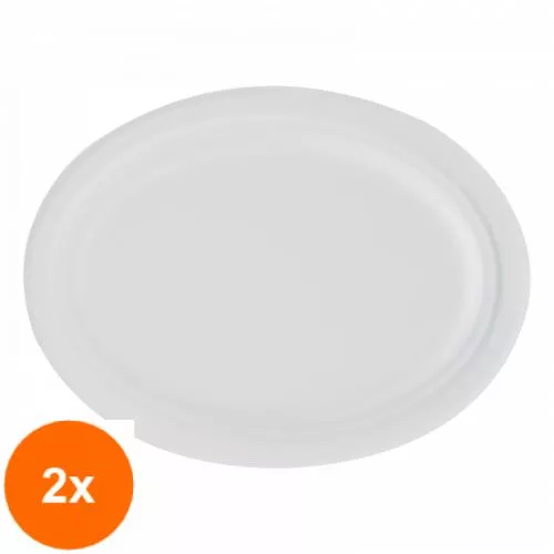 Biodeck Set 2 x Farfurii Biodegradabile, Compostabile, Ovale, Albe, 25x20 cm, 50 buc