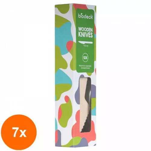 Biodeck Set 7 x 12 Cutite Biodegradabile, Compostabile de Lemn, Cutie 16.5 cm