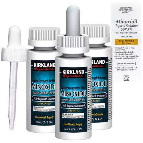 Kirkland Signature Solutie Minoxidil, 5%, Tratament Impotriva Caderii Parului, 3x 60ml